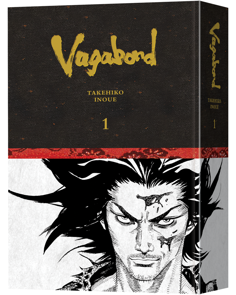 Vagabond Definitive Edition Volume 1 hardcover front cover, black and gold design, art by Takehiko Inoue