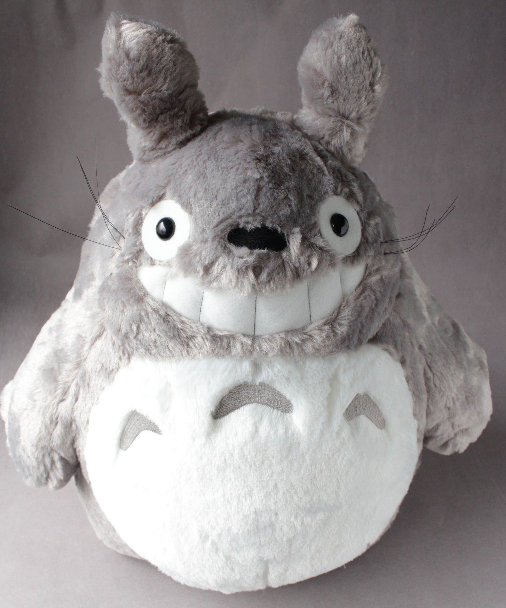 Totoro Grey Plush Grinning Soft Fluffy Large