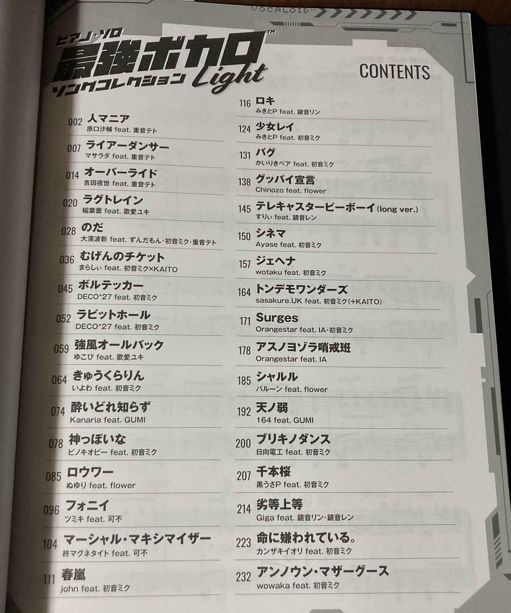 Vocaloid Song Collection LIGHT - Piano Solo Music Score Book