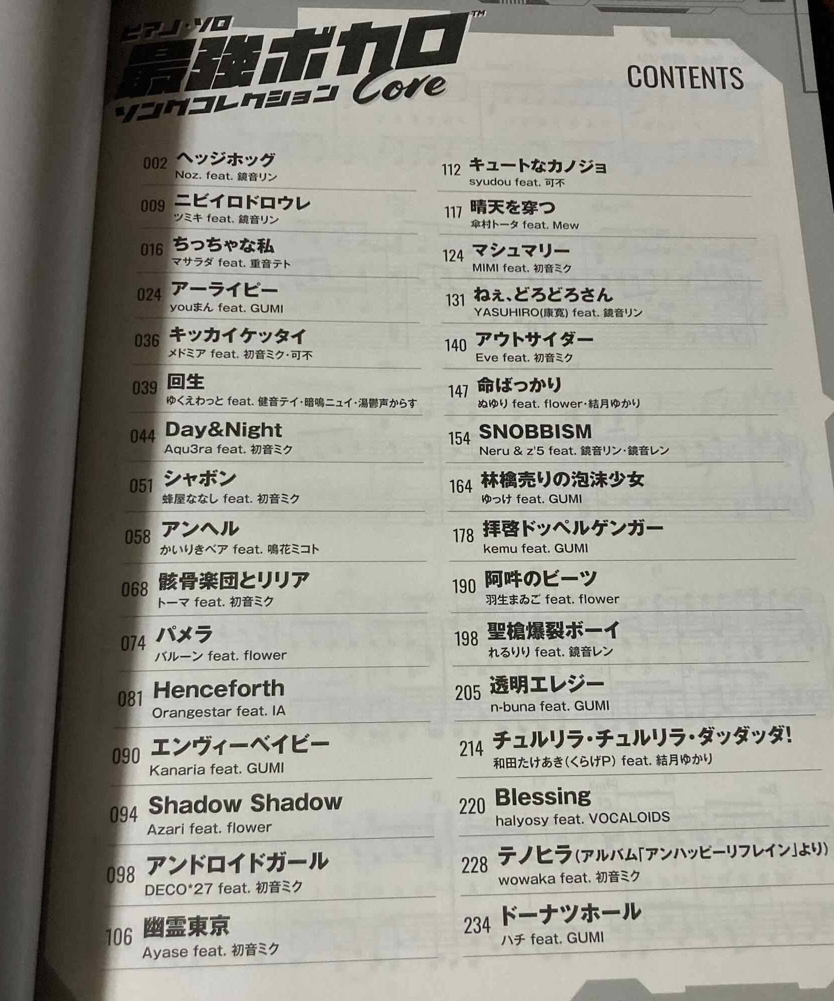 Vocaloid Song Collection CORE - Piano Solo Music Score Book