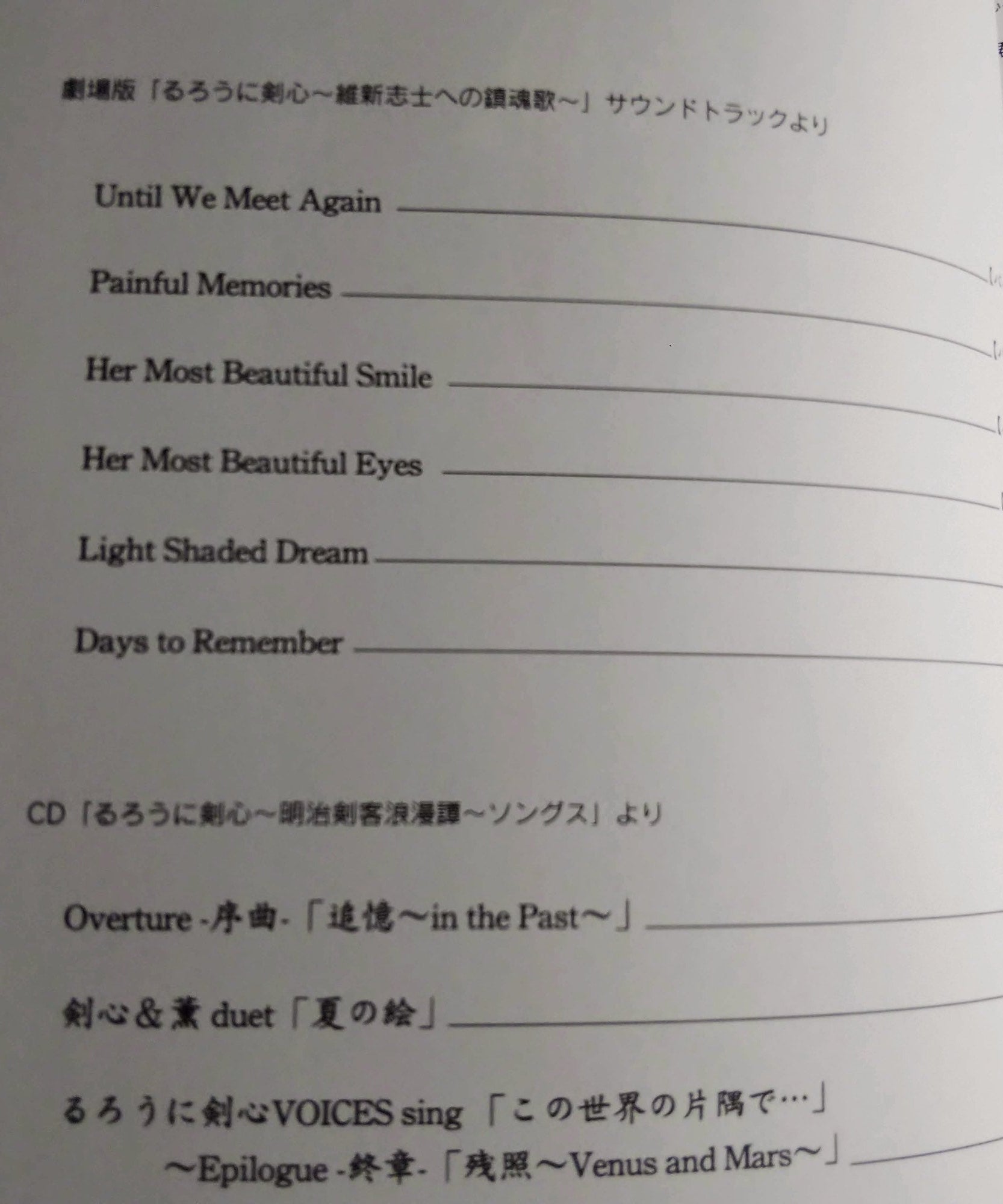 Rurouni Kenshin  - Piano Solo Album Score Book